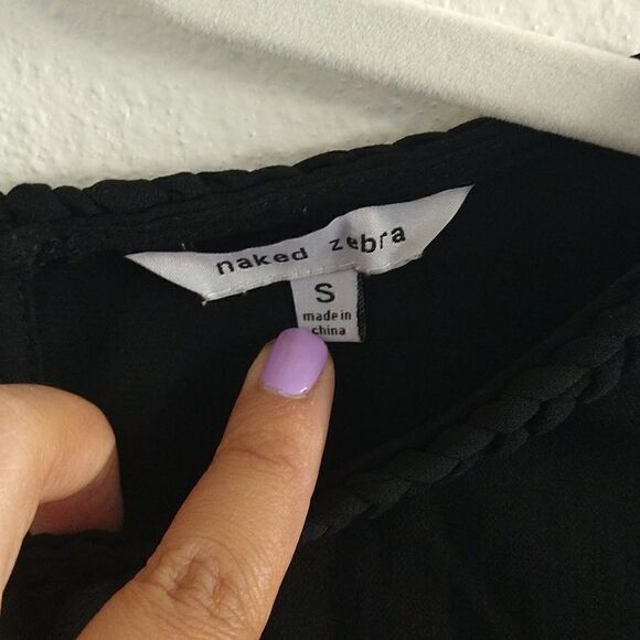 Naked Zebra Braided Detail Blouse Black size Small - Picture 3 of 7